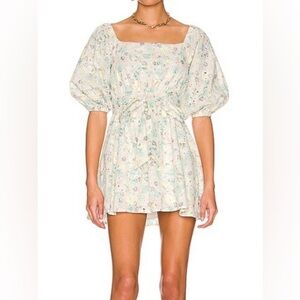 MINKPINK Irwin Pastel Floral Mini Dress w Puff Sleeves - XL